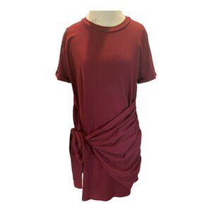Merokeety Maroon Faux Wrap Short Sleeve Dress Women's Size L